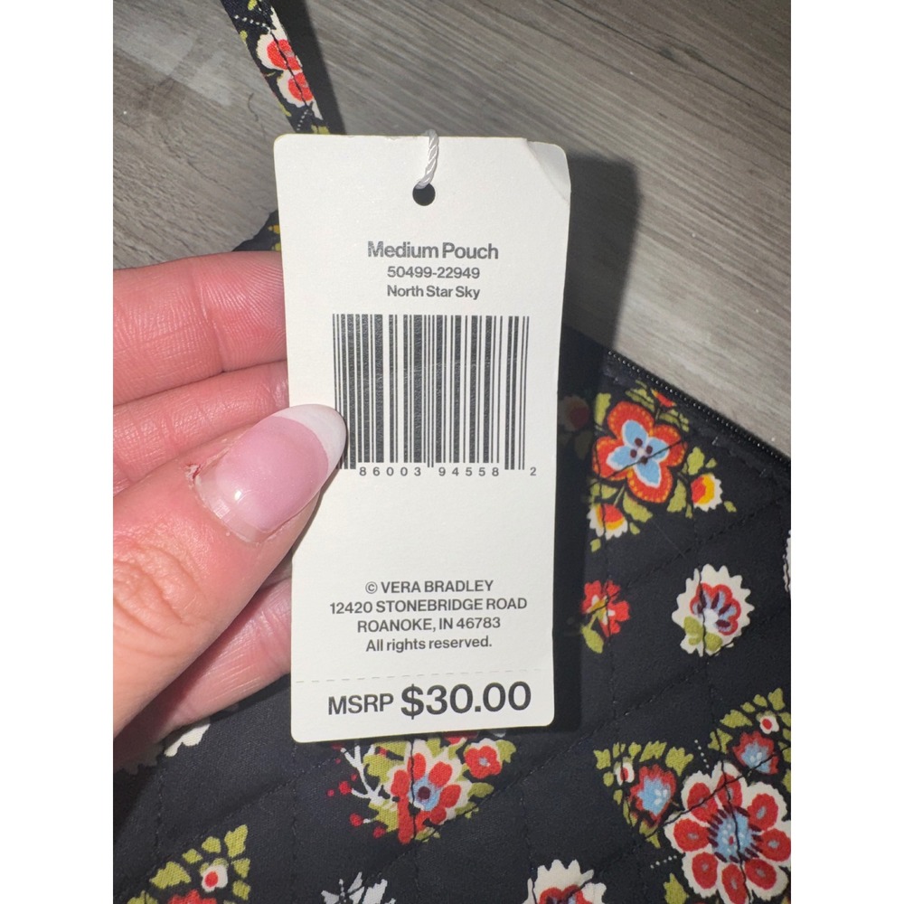 Vera Bradley Medium Pouch Women Black North Star Sky Quilted Floral NWT Medium - Picture 2 of 5